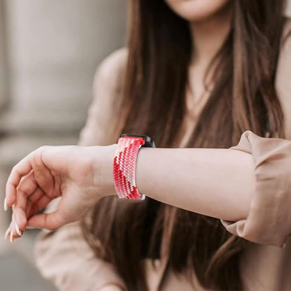 Nylon Braided band Compatible with Samsung Galaxy Watch 8 40mm 44mm, Elastic Band for Galaxy Watch 8 Classic 46mm - color: Strawberry Red