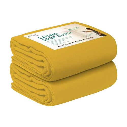 Canvas Drop Cloth for Painting 9x6 feet Pack of 2-8oz Painters Drop Cloths for Painting - All Purpose Canvas Tarps for Floor & Furniture Protection - Recycled Cotton Fabric - color: Yellow, size: 9x6 Ft - 2 pc
