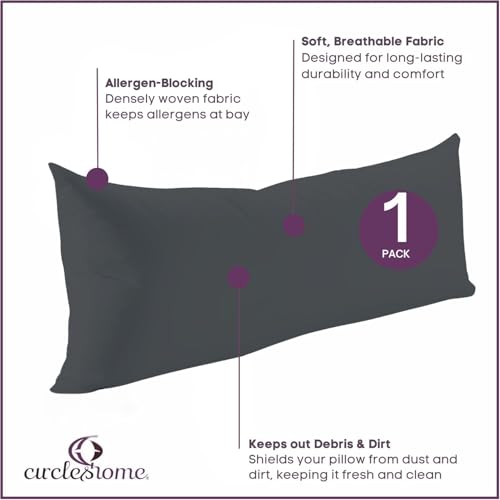 CirclesHome Pillow Protectors Single Pack Body (20 x 55) Zippered - 100% Cotton Breathable Pillowcases - Protects Pillows from Dirt, Dust and Debris (Body- Single Pack - 20x55) - color: 4 - Dark Grey, size: Body (20 x 55 inches) - Set of 1