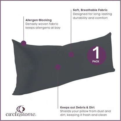 CirclesHome Pillow Protectors Single Pack Body (20 x 55) Zippered - 100% Cotton Breathable Pillowcases - Protects Pillows from Dirt, Dust and Debris (Body- Single Pack - 20x55) - color: 4 - Dark Grey, size: Body (20 x 55 inches) - Set of 1
