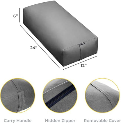 Firm Large Yoga Bolster, 24x12x6in - color: Cool Gray - Zippered Cover, size: 1 Pack