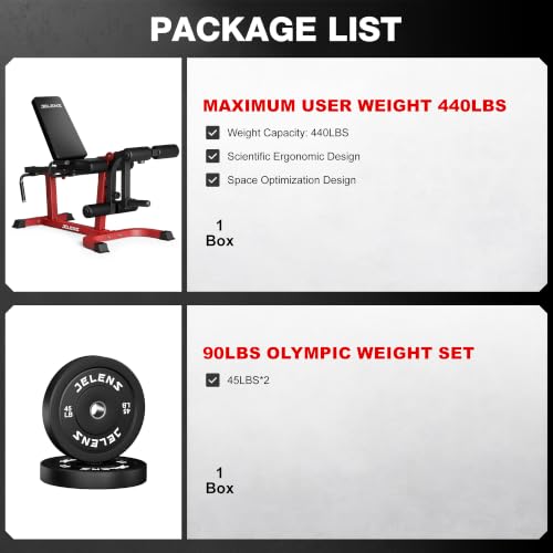 JELENS J10 Leg Extension and Curl Machine, Adjustable Leg Curl Machine for Home Gym, Seated Leg Extension and Lying Curl Machine for Lower Body Workouts - color: Red, size: 90LB Black Weight Package