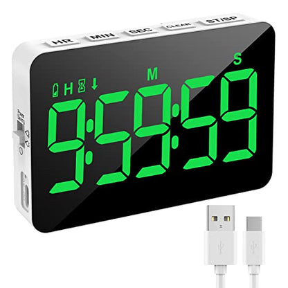 Samshow Rechargeable Digital Kitchen Timer, Green, 5 Inch | Countdown/Up, 3 Adjustable Brightness, 4 Adjustable Volume , 5" LED Display, Magnetic, For Classroom/Office/Home/Work/Game - color: Green