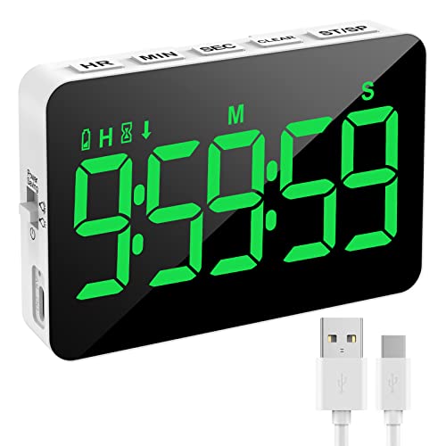 Samshow Rechargeable Digital Kitchen Timer, Green, 5 Inch | Countdown/Up, 3 Adjustable Brightness, 4 Adjustable Volume , 5" LED Display, Magnetic, For Classroom/Office/Home/Work/Game - color: Green