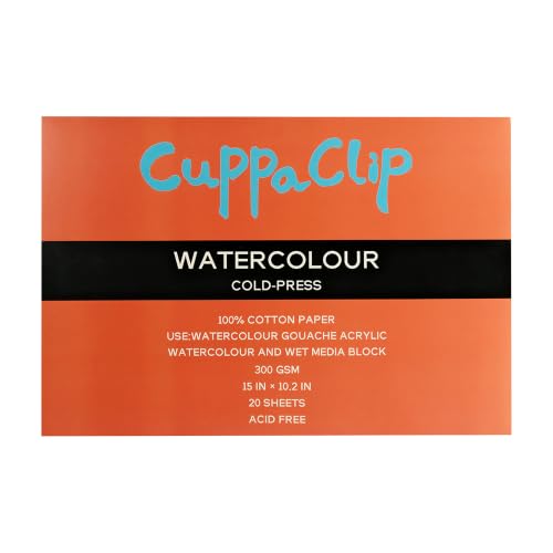 CuppaClip Watercolor Paper Block Pure Cotton Art Paper Pad 300GSM(140LB) Acid-Free 20 Sheets Watercolor Art Supplies (Cold Press, 15×10.2in) - color: Cold Press, size: 15×10.2in
