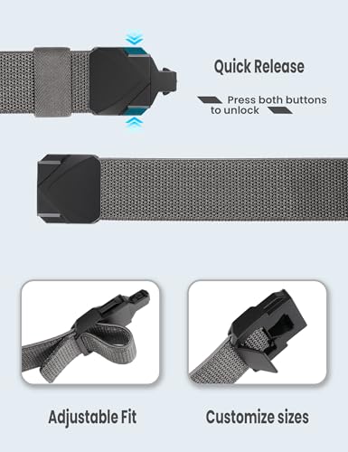 GEIT Stretch Nylon Belt,1 3/8" Elastic Belt with Quick Release Buckle - color: Grey, size: Waist 28"-34" (Length41")