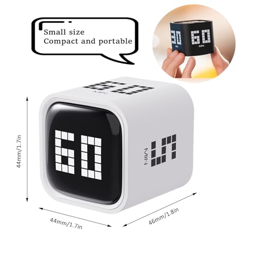 Rotating Digital Cube Timer with Gravity Sensor, 5/10/30/60 Min Preset & Custom up to 99 Min, USB-C Rechargeable Stopwatch, Vibration Volume Mute Alert for Pomodoro Focus Study Kitchen (White) - color: White