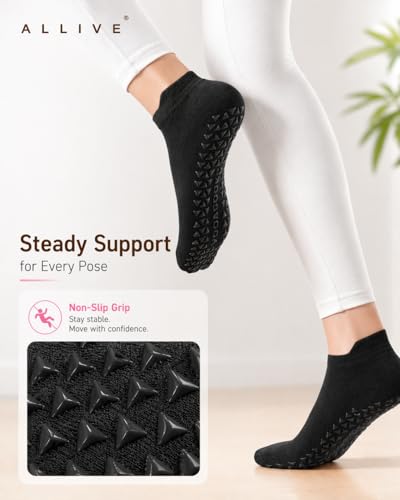 ALLIVE Pilates Socks with Grips for Women, Bamboo Breathable Non Slip Socks for Yoga, Barre, Studio, and Home Use - color: 3pairs Blackwhitegrey