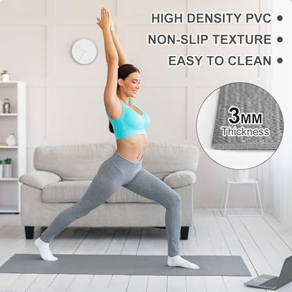 Funtery 3 mm Thin Yoga Mats Bulk, 68 x 24 Inches Lightweight PVC Exercise Mats Non Slip Workout Fitness Pads for Yoga Pilates Stretching Classes Gym Home Studio - color: Gray