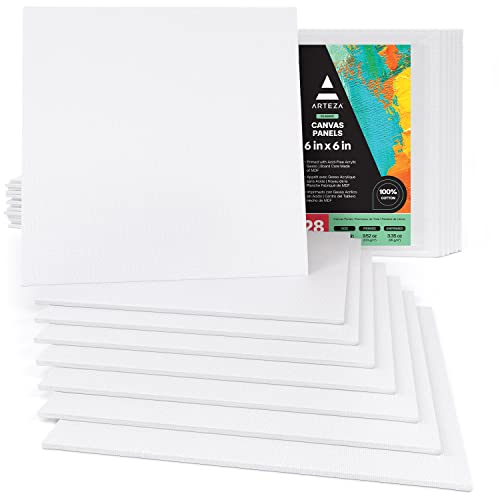 ARTEZA Canvas Boards for Painting, 6 x 6 Inches, Pack of 28, Blank White Small Canvas Panels for Acrylic, Oil and Gouache Painting - size: 6 x 6 (Pack of 28)