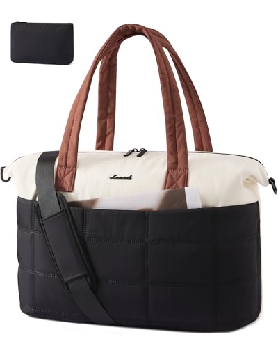 LOVEVOOK Gym Bag for Women & Men with Wet Pocket,36L Puffer Laptop Work Bags for Women with Computer Compartment,Waterproof Teacher Tote Bags Workout Weekender Carry on Travel Bag,Large Purse Handbags - color: Beige - Black - Brown, size: L-Size