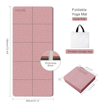 Foldable 8mm Thick Wide Yoga Mat Double-Sided Non Slip w/Carry Bag - color: pink