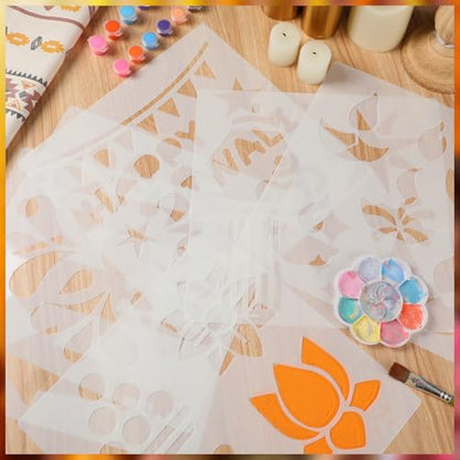 Watersay 6 Set Diwali Large Rangoli Stencil 11" x 11" Reusable Plastic Mandala Painting Stencil Indian Traditional Festival Painting on Wood Floor Wall Tile Fabric Furniture DIY Craft (Novel Style) - style: Novel Style