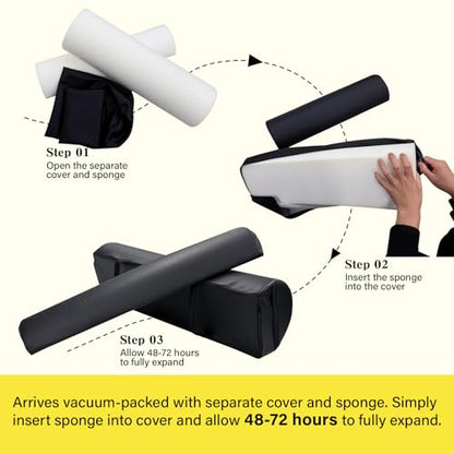 Massage Table Bolster Pillow with Strap Handle, 26 x 8 x 8 In Adjustable Bolster Pillow PU Leather, 1/4 & 3/4 Round Bolster Use Separately or Combine for Leg Neck Knee Support & Pain Relief, Black