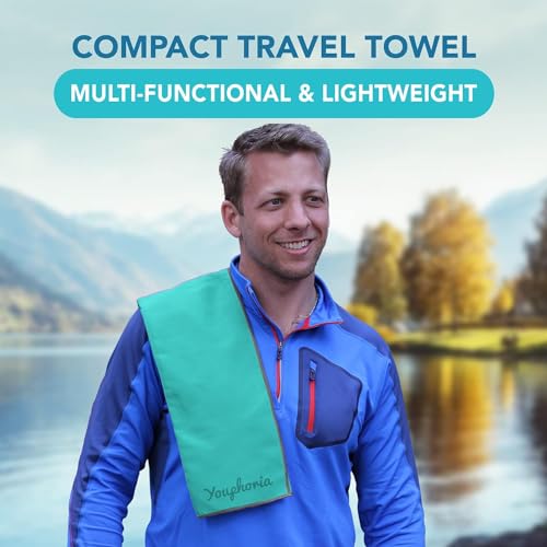Youphoria Microfiber Travel Towel Fast Drying Lightweight - Quick Dry Towel for Camping, Beach, Backpacking, Hiking & Sport - color: Mint/Gray, style: 12" x 24" (X-Small)
