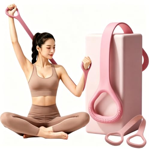 Cur8trend Figure 8 Resistance Bands with Handles for Arms Back Shoulders, 20LB Silicone Exercise Bands for Full Body Workout Yoga Stretching Posture Correction Women Men - color: Pink