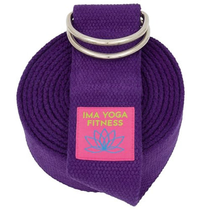 Extra-Wide 2 Inch Cotton Yoga Strap: Stretching, Physical Therapy, Exercise | Slip-free steel D-rings; adjustable; non-slip; 8 & 10 ft lengths; storage bag + e-book; hamstring & legs; flexibility & rehab - color: Purple, size: 10 feet