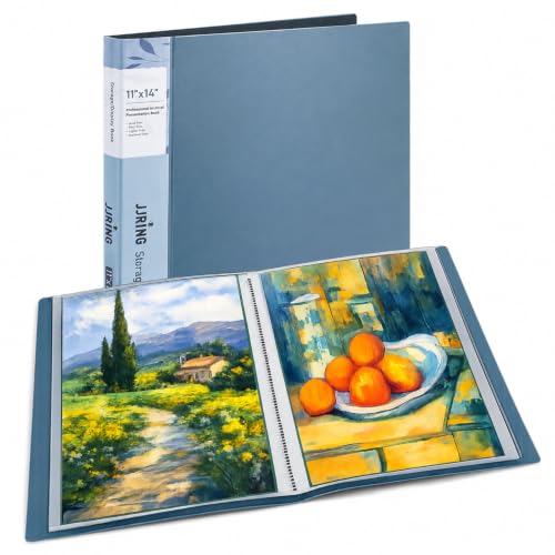 11x14 Blue Art Portfolio Folder Displaying 48 Pages with Plastic Sleeves | 24-Pocket Presentation Book Binder For Artwork Storage Featuring Dark Inner Paper Inserts Protective Document Archival Holder - color: Blue, size: 11*14