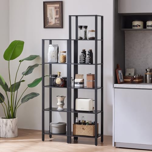 YUFAM 5 Tier Tall Narrow Bookshelf, Skinny Bookcase, Wooden Shelf, Black - color: Black, size: 5-Tier