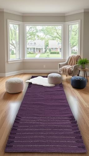 Indian Handmade 100% Organic Cotton Yoga Mat, Hand Woven Rug, Yoga Mat For Everyday Fitness at Home Comfortable Foldable Long Mat - color: Purple