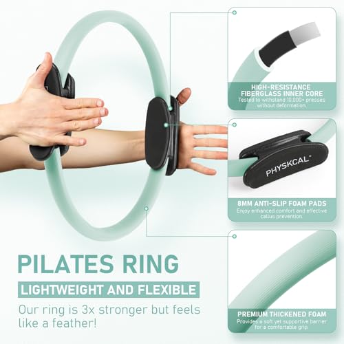 PhysKcal Pilates Kit, 15-Inch Pilates Ring with 1x Pilates Ball & 5X Bands | Aesthetic Home Pilates Equipment Set, Essential Kit for Beginners in Minimalist Style. Comes in Premium Packaging - color: Mint