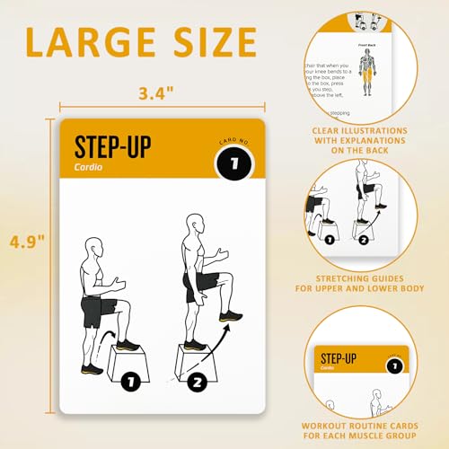 Bodyweight Exercises Cards, 62 Workout Cards Deck Large Size 5" x 3.5" Fitness Cards for Women & Men, Beginner Fitness Guide to Training Exercises at Home or Gym - style: Bodyweight Vol1