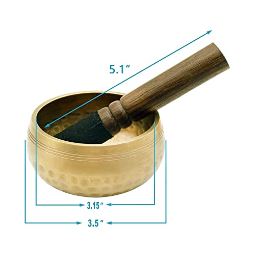 Tibetan Singing Bowls Set, Singing Bowls, Meditation Sound Bowl Handcrafted in Nepal, For Yoga, Meditation, Mindfulness, Healing & Chakra balancing - color: 3.15 inch Gold