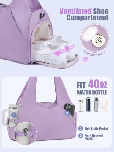 RHDZO Gym Bag for Women with Shoe and Wet Compartments, Yoga Mat Holder - color: Purple-Upgraded