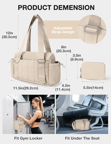 Mini Gym Bag for Women Puffy Bag, Small Gym Bag with Coin Wallet, Lightweight Gym Tote Bag for Fitness, Work, Travel, Daily Commute,Camel - color: Camel