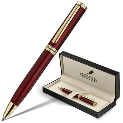 BEILUNER Red Lacquer Gel Pen With 24K Gold Finish, Retractable Pens, Gift Pen Set, Professional, Elegant, Writing, Executive, Office, Nice Fancy Designer, Perfect for Men and Women - color: Red and Gold Finish