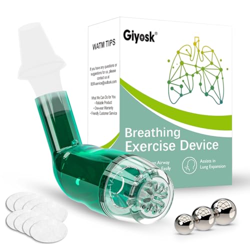 Giyosk Breathing Exercise Device for Lungs, Lung Expansion and Mucus Relief Device, Portable Expiratory Breathing Exerciser with A Set of Accessories, Breathing Trainer for Lung Cleanse(Green) - color: Green-e