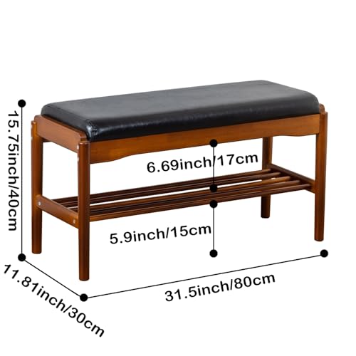 SOBIBO 2-Tier Entryway Shoe Rack Bench, Rubber Wood, Black & Walnut, 31.5" | 8–12 Pairs Capacity, Double-layer Storage, High-density Sponge Cushion, Ideal for Entryway, Hallway, Bedroom - color: Walnut-black Cushion, size: 31.5 inches