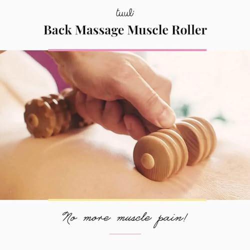 tuuli Accessories Back Massage Muscle Roller Tool Massager for Neck Shoulder Arms Legs Body Wooden 7 x 3 inches