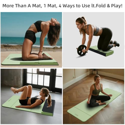 LVME Foldable Yoga Mat, 71"x24"x1/3" Thick(8mm), Non Slip Exercise Mat - color: Green+Black