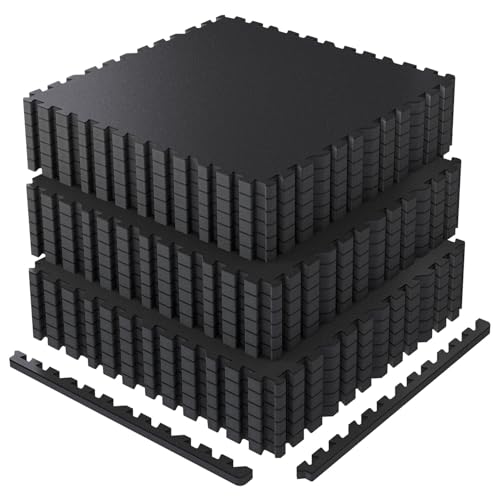 AIRHOP 0.79" Thick Gym Flooring for Home Gym, 72 Sq Ft Rubber Top Gym Mat - color: Black/No Dots, size: 72 Sq Ft (18 Tiles)