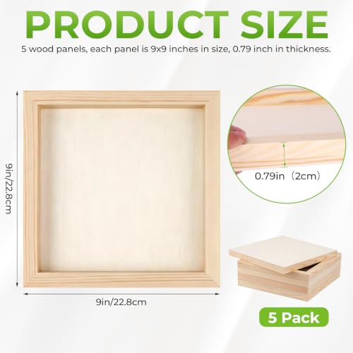 FSWCCK 5 Pack 9 x 9 inch Wood Panel Boards, Unfinished Wood Canvas Panels for Crafts, Painting Canvas, DIY Art Projects, Pouring, Arts Use with Oils, Acrylics - size: 9"X 9" 5 Pack