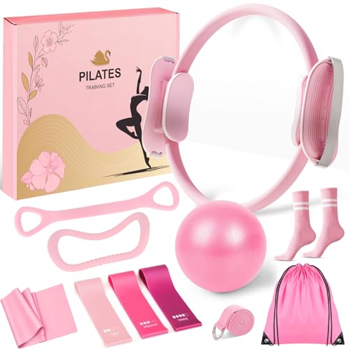 Pilates Equipment Set for Women, Pilates Ring and Ball Set with 15" Magic Circle & Resistance Bands, Perfect Mother's Day Gift for Home Workout, Ideal for Beginners and Yogis
