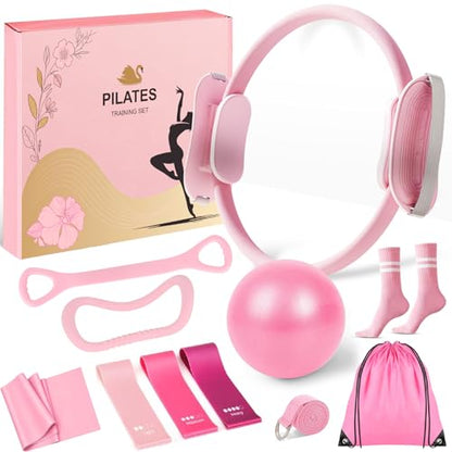 Pilates Equipment Set for Women, Pilates Ring and Ball Set with 15" Magic Circle & Resistance Bands, Perfect Mother's Day Gift for Home Workout, Ideal for Beginners and Yogis