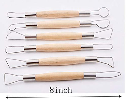 YYaaloa 6pcs Set Wood Crafts Clay Modeling Tool Pottery Carving Tools for Shaping and Sculpting for Ceramics Clay Pottery (Wood -6pcs)