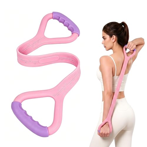 Figure 8 Resistance Band with Handles, Premium Silicone Arm Stretching Cords for Back Shoulder, Anti-Snap Physical Therapy Workout Equipment for Women Home Gym, Multi-Level - color: Pink