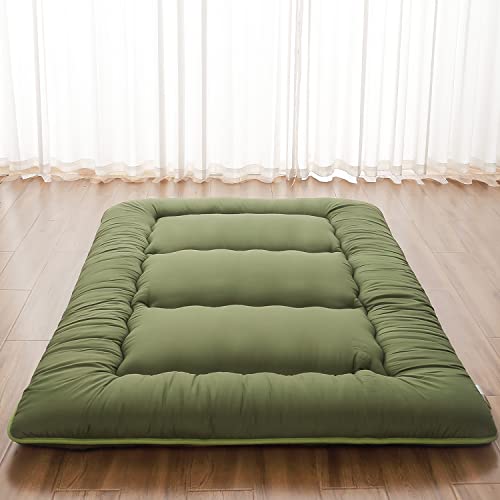 Zelladorra Japanese Floor Mattress, Futon Mattress | Roll Up Tatami Mat with Portable Storage Bag and Washable Cover, Suitable for Camping, Guest Room, Green - color: Green ( 4"th + Dust Cover ）, size: Twin (80"L x 39"W)