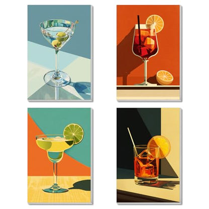 4 Pack Framed Paint by Numbers Kit for Adults Beginner Canvas Painting by Numbers for Adults Cocktail Easy Adult Paint by Number Kits with Frame Cocktails Art Watercolor Painting by Number 8x12 Inch - color: YFa0912