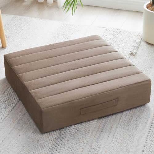 JKMAX 22 inches Floor Pillow for Adults - Large Meditation Cushion with Thick Foam & Soft Tufted Cover - Premium Outdoor Square Floor Cushion Seat - Yoga Pillows for Sitting On Floor - Coffee - color: Coffee, size: 1 Count