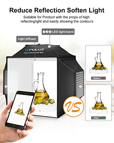 PULUZ Upgrade Light Box & Soft Box, 16"x16" Professional Shooting Tent with 480 LED Lights Photo Studio Light Box Photography with 4 Color PVC Backdrops for Jewelry and Product Photography - size: 16.0*16.0 Inch