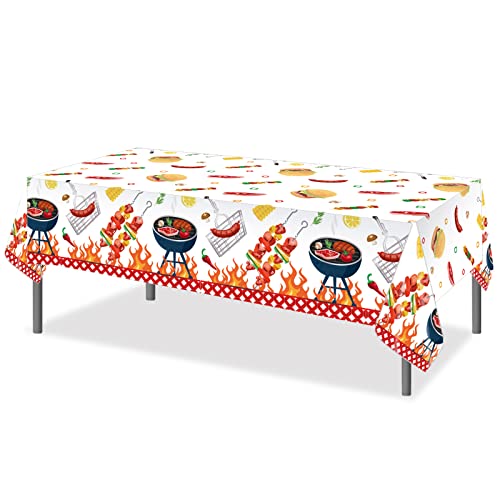 1Pc BBQ Party Plastic Tablecloth 54 x 87 Inch Long Table Cover, Hamburger BarbecueTeppanyaki Wedding Baby Shower Party Holiday Dinner Picnic or Tablecloth for Kitchen Event Use - color: Bbq