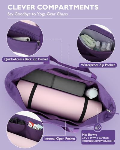 Gonex Yoga Mat Bag, Extra Canvas Gym Bag with Waterproof Pocket Metal Zipper, Fits Mat & Blocks, Stylish Yoga Mat Carrier for Women, Ideal for Yoga, Pilates, Workout, Travel - color: Purple