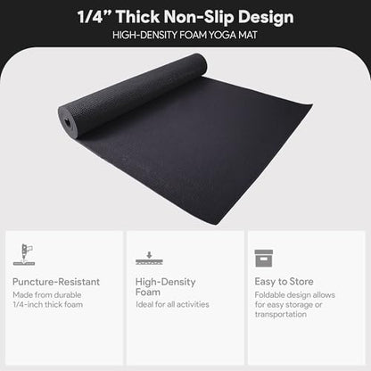 Fitvids All Purpose 1/4-Inch High Density Anti-Tear Exercise Yoga Mat with Carrying Strap with Optional Yoga Blocks, Multiple Colors - color: Black