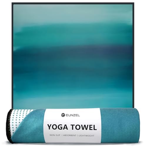 Eunzel Hot Yoga Mat Towel with Grip Dots, Printed Design 72" x 24" | Grip Dot Non Slip, Printed Microfiber Design, Sweat Absorbent, Hot Yoga & Pilate - color: Teal Flow