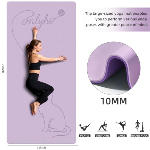 Extra Large Yoga Mat 10mm Thick, Wide & Long Non Slip Floor Mat, Tear Resistant Exercise Mat for Indoor Home Workouts, Pilates & Gym, Suitable for Men and Women(72"x35") - color: Light purple + Dark purple