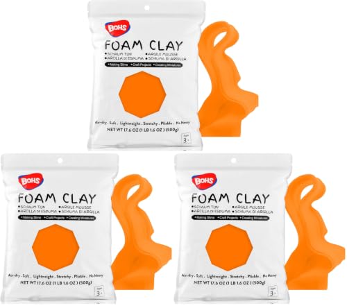 BOHS Orange Modeling Foam Clay - 1.1 Lbs, Squishy,Soft, Air Dry -for Flower Mirror,Cosplay,Fake Bake, Slime Supplies-500g (Pack of 3) - color: Orange, size: 500 g (Pack of 3)